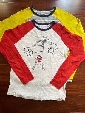 Mini Boden Boys 13-14Y (2) Long-Sleeve Raglan Shirts NWOT Stripe & Graphic